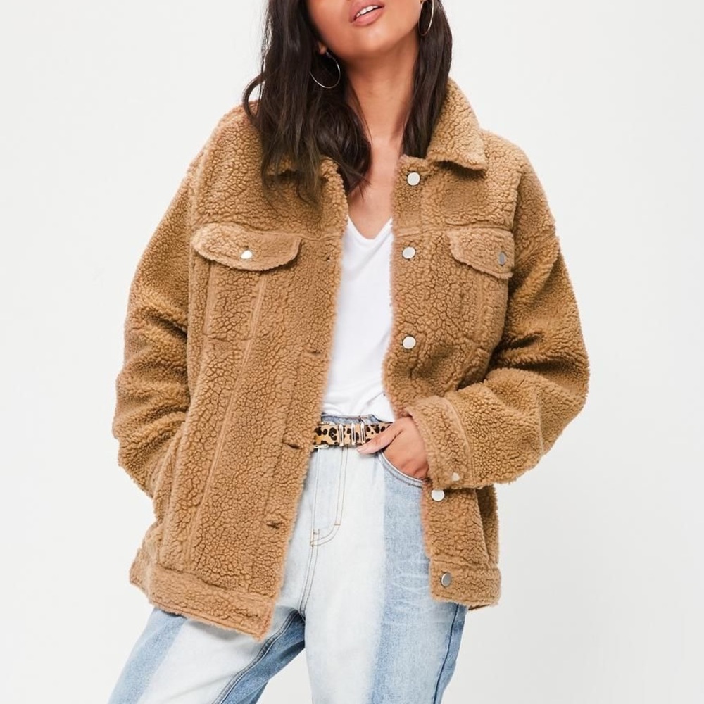 Missguided Tan Oversized Borg Trucker Jacket